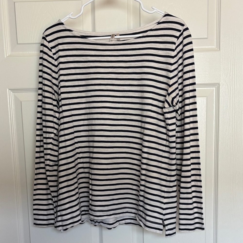 Banana Republic Black and White Striped Long Sleeve Top